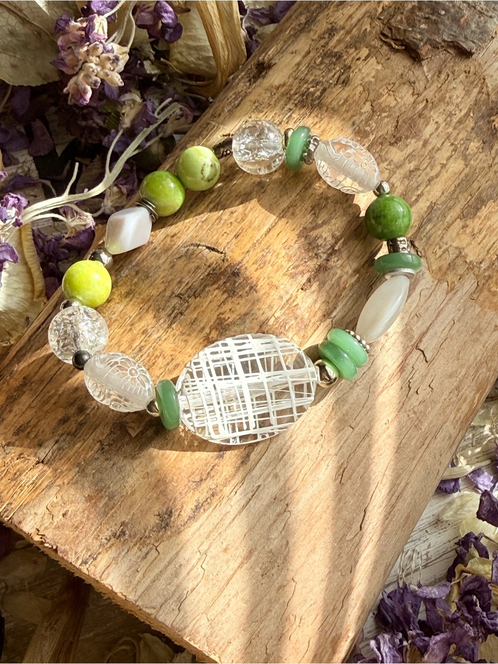Green Jade 10mm chunky adjustable psychedelic beaded bracelet